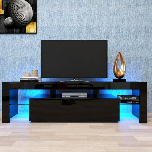 Elegant LED TV Stand in Matte Black MDF Modern Console with Remote Light Accent Exclusive