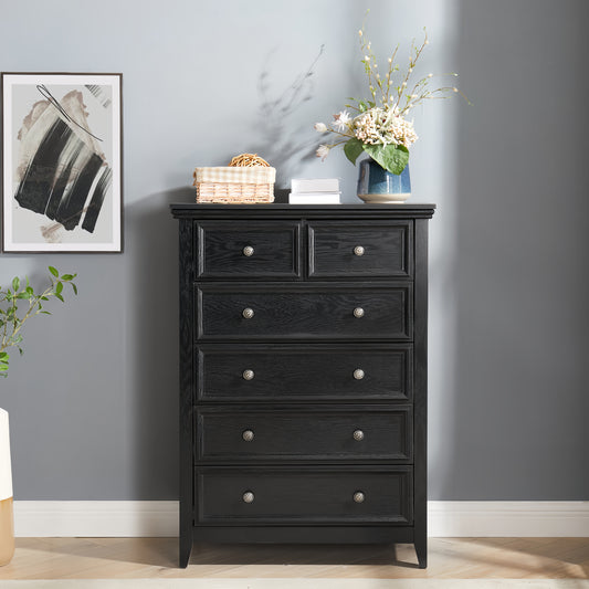Black MDF Dresser Six Drawer Chest Modern Farmhouse Style Subtle Exclusivity Timeless Craftsmanship