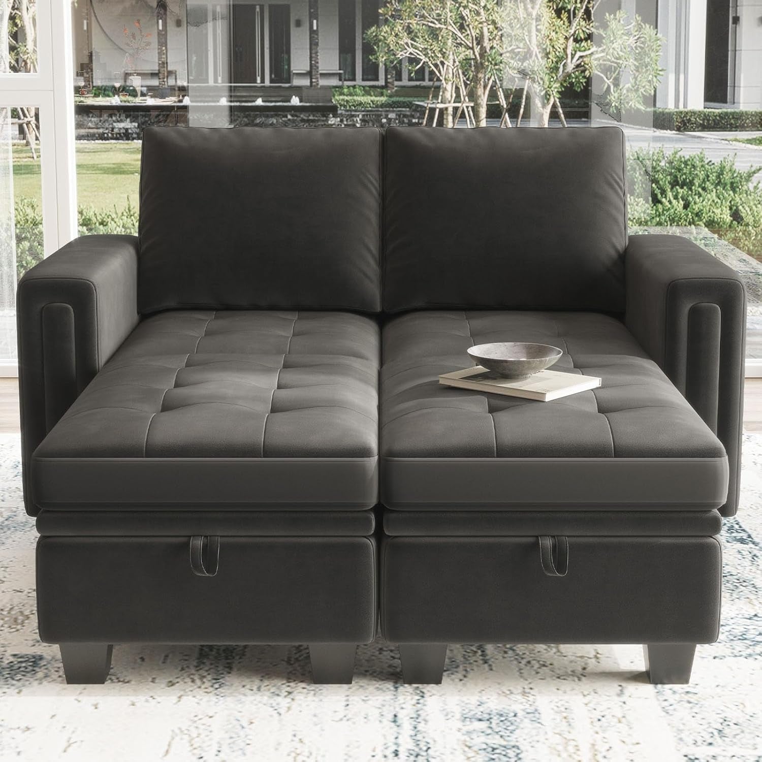 Velvet collection modular sectional sofa with hidden storage from ShipItFurniture, featuring plush velvet upholstery and modern design.