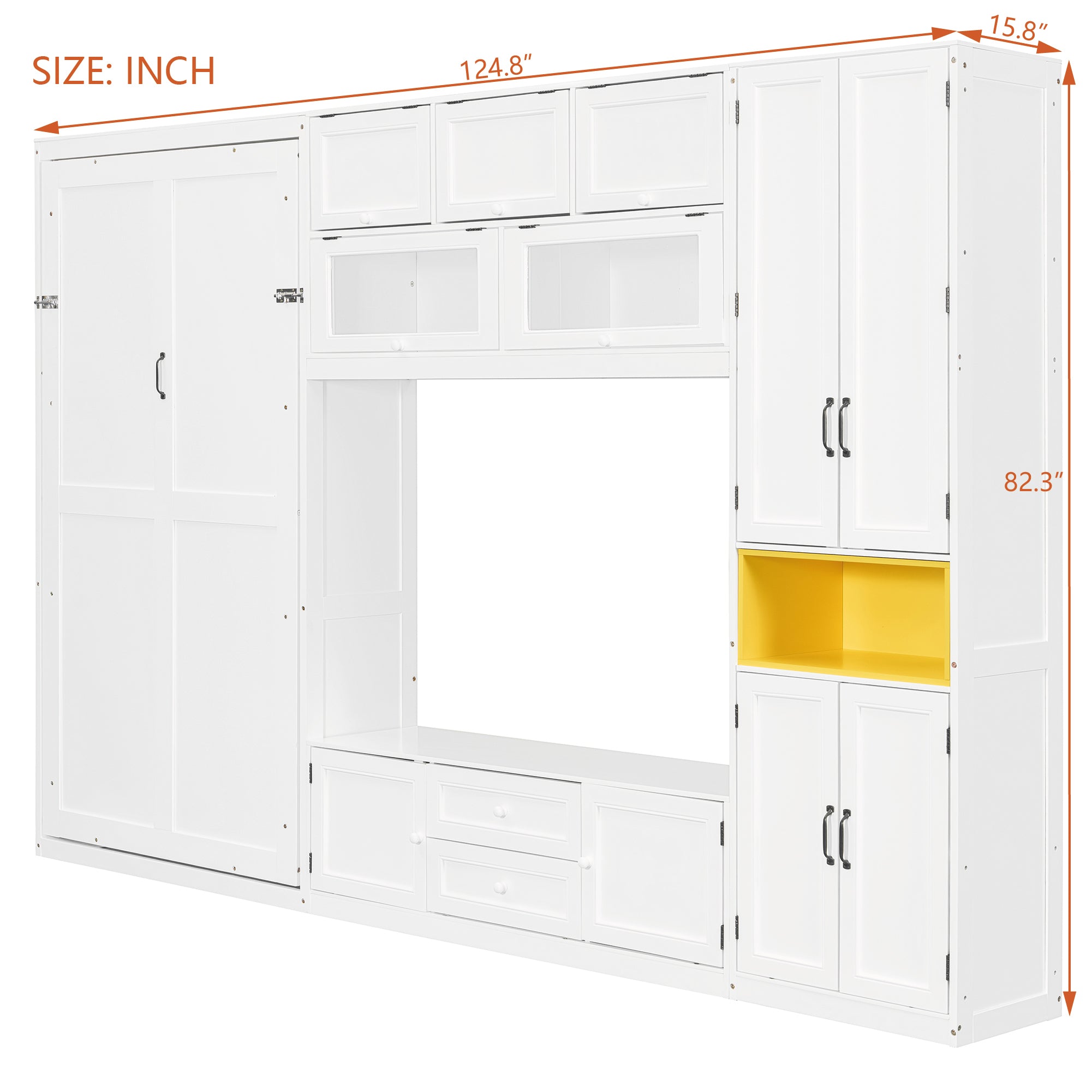White twin-size solid wood Murphy bed with TV stand, two drawers, and cabinets by Anthony & Home, limited edition design.