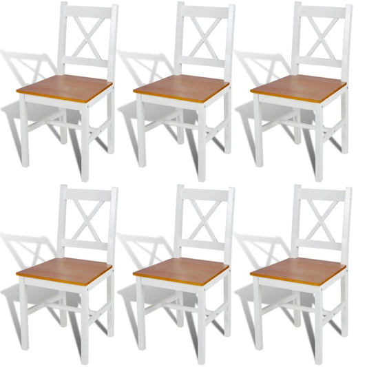 White Pinewood Solid Wood Dining Chairs Set Of Six Premium