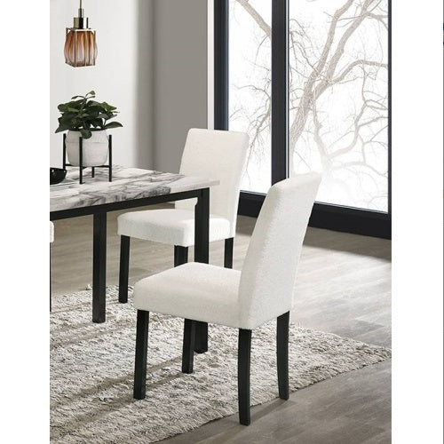 White Wool Chairs and Faux Marble Table 5pc Dining Set