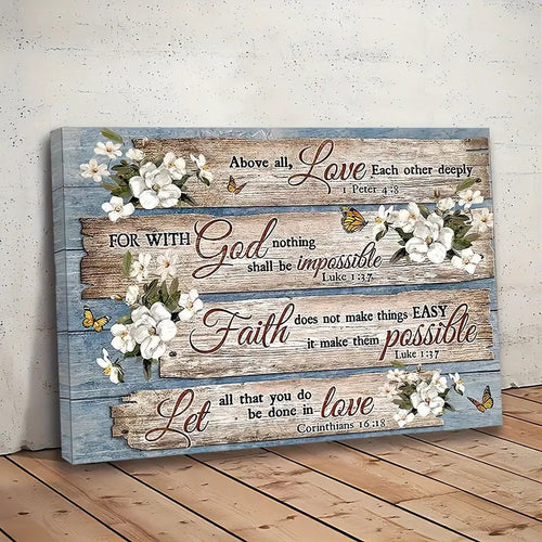 1 Piece Wood Frame Canvas Painting, Christian Bible Verses Country Inspirational Bible Verses Flower Picture Wall Art Print For Home Decor, Living Room And Bedroom