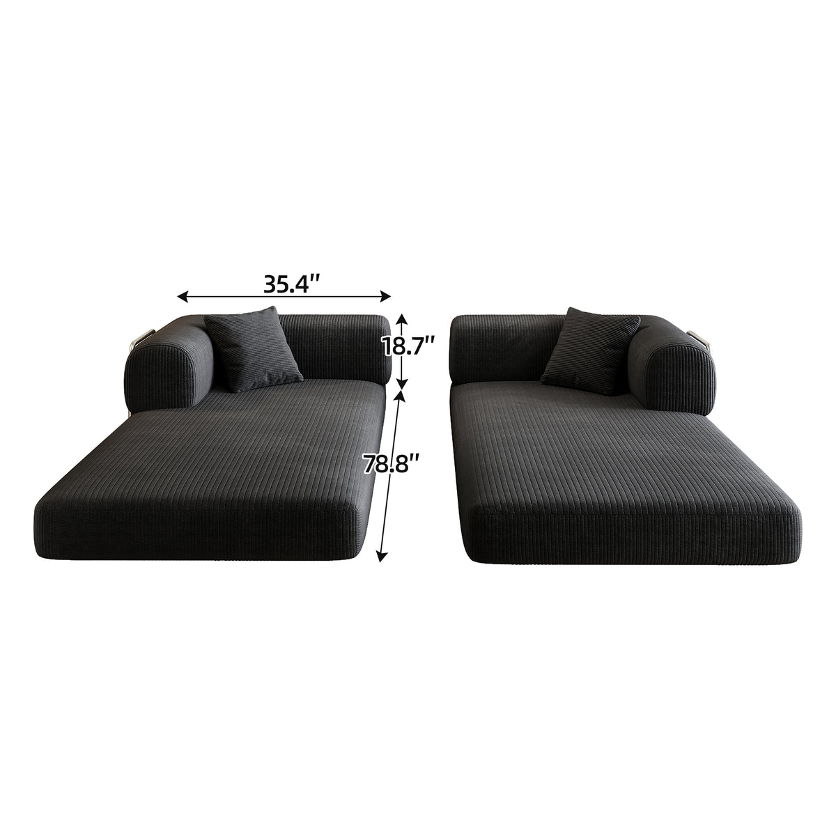 Black corduroy convertible sofa bed from Anthony & Home's Atelier Collection, featuring a modern design and plush fabric.