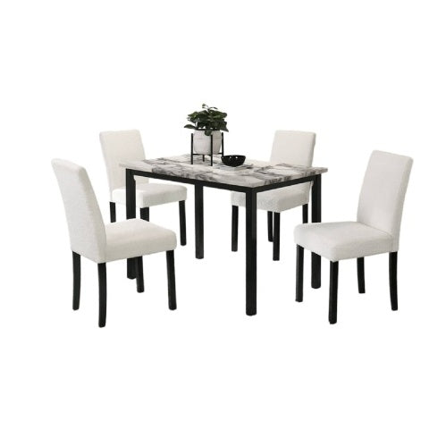 White Wool Chairs and Faux Marble Table 5pc Dining Set