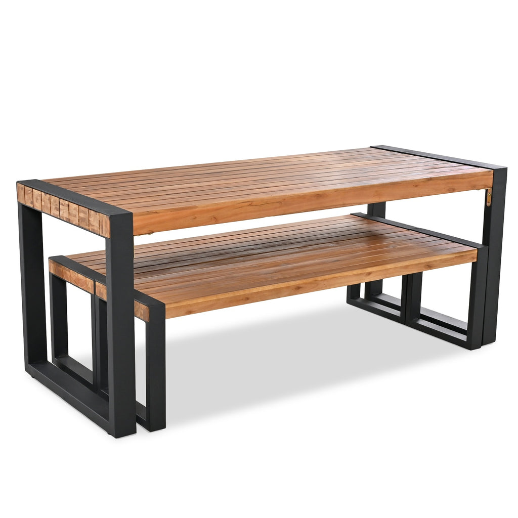 Go 3 Piece Outdoor Dining Set With 2 Benches Acacia Wood