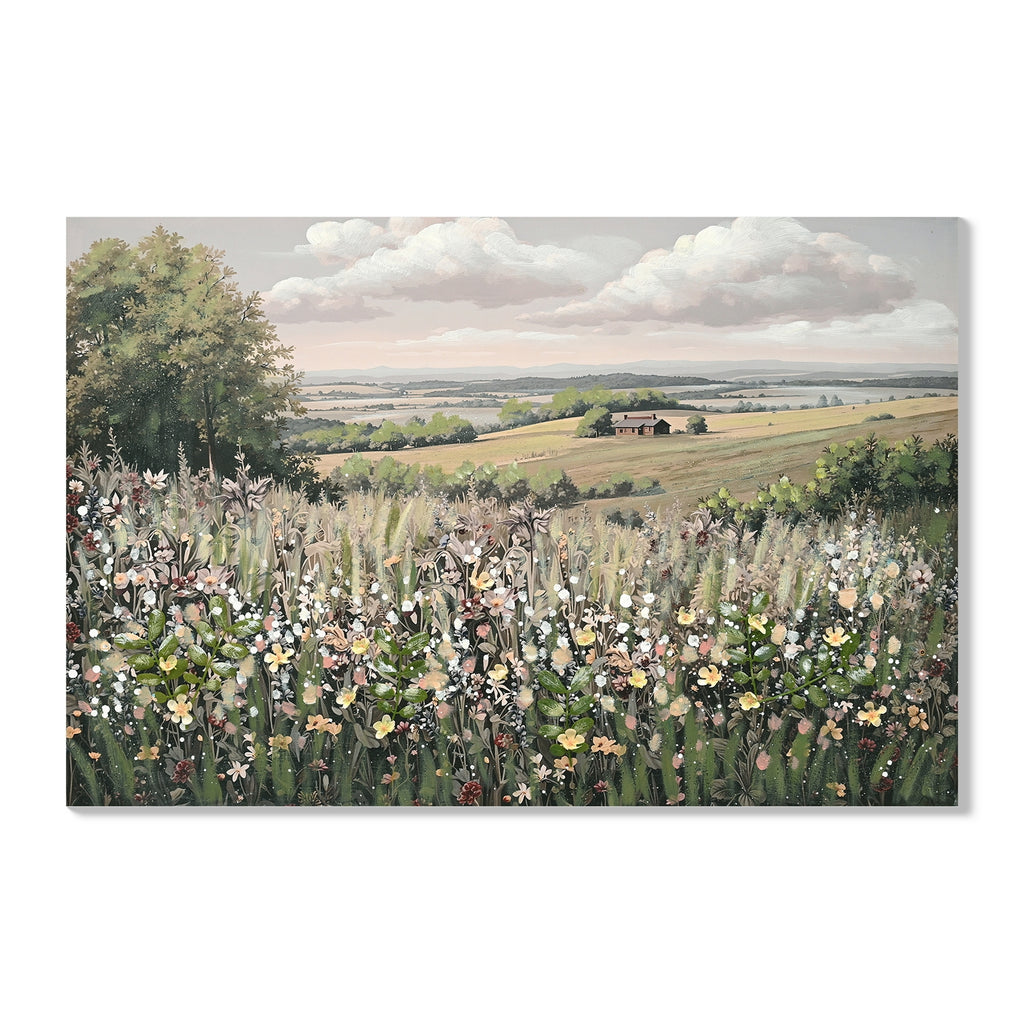 Framed canvas wall art by Anthony & Home featuring a landscape meadow with colorful flowers, 24x36 inches.