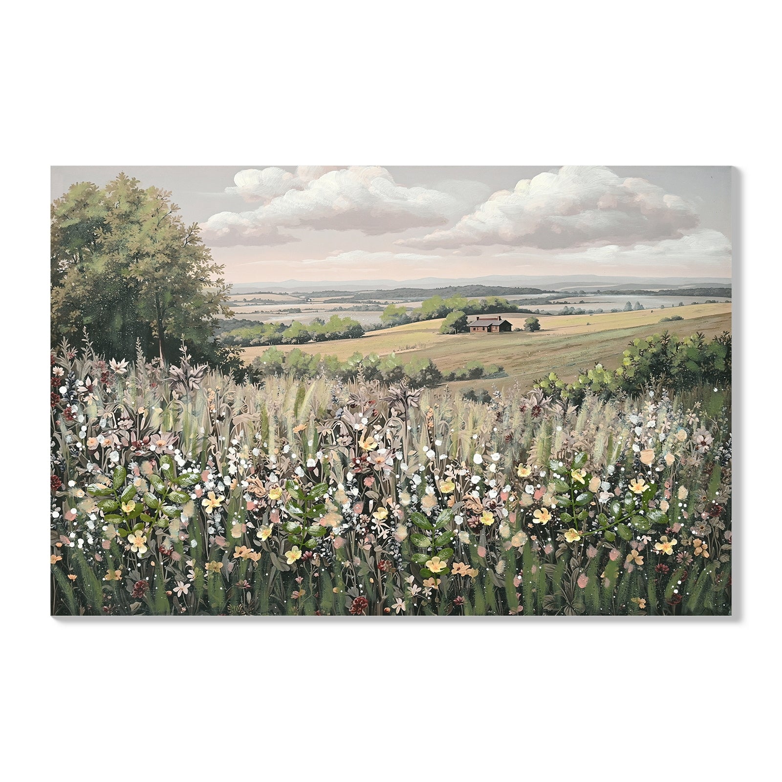 Framed canvas wall art by Anthony & Home featuring a landscape meadow with colorful flowers, 24x36 inches.