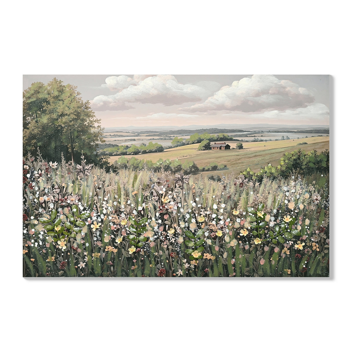 Framed canvas wall art by Anthony & Home featuring a landscape meadow with colorful flowers, 24x36 inches.