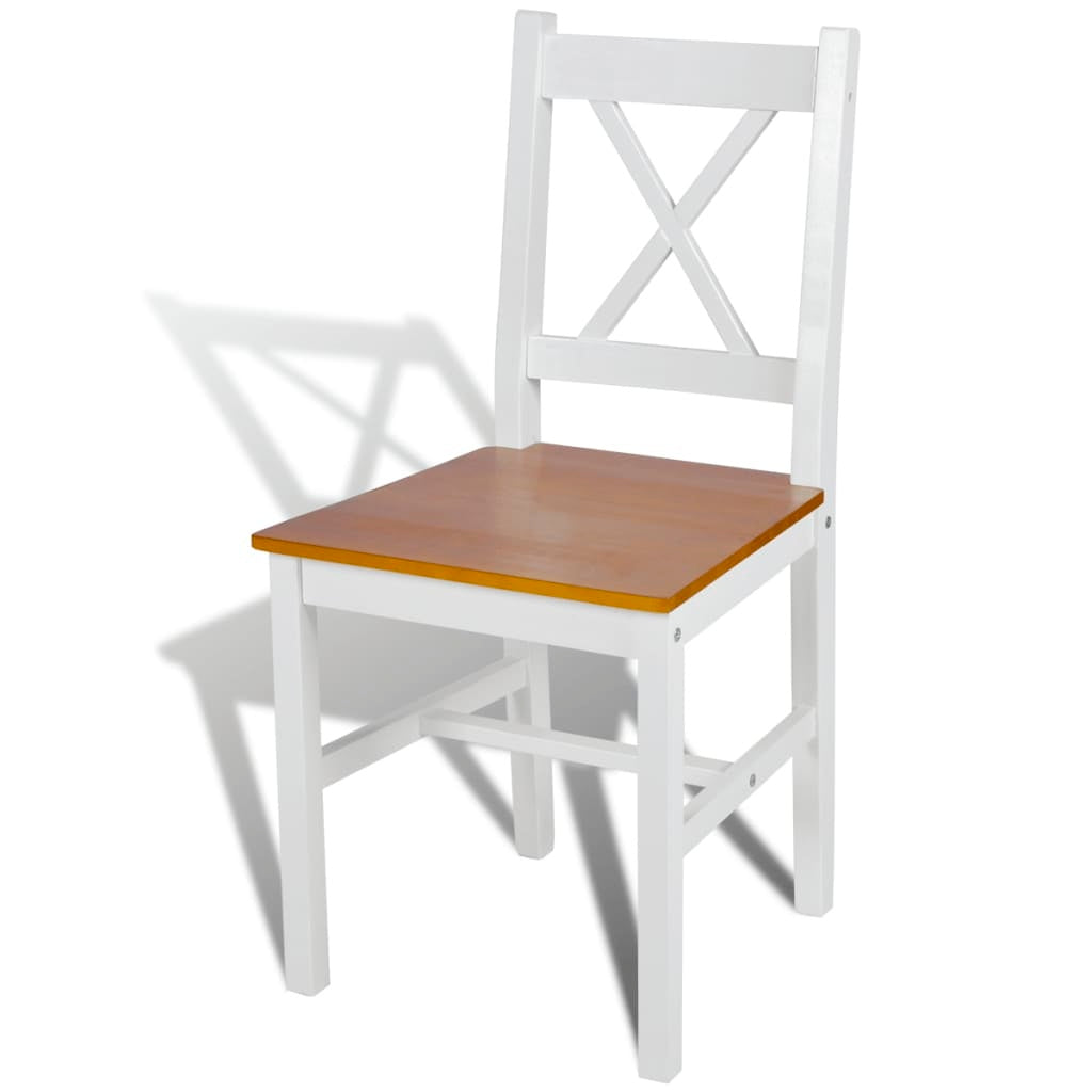 White Pinewood Dining Chairs 4 Piece Set For Kitchen