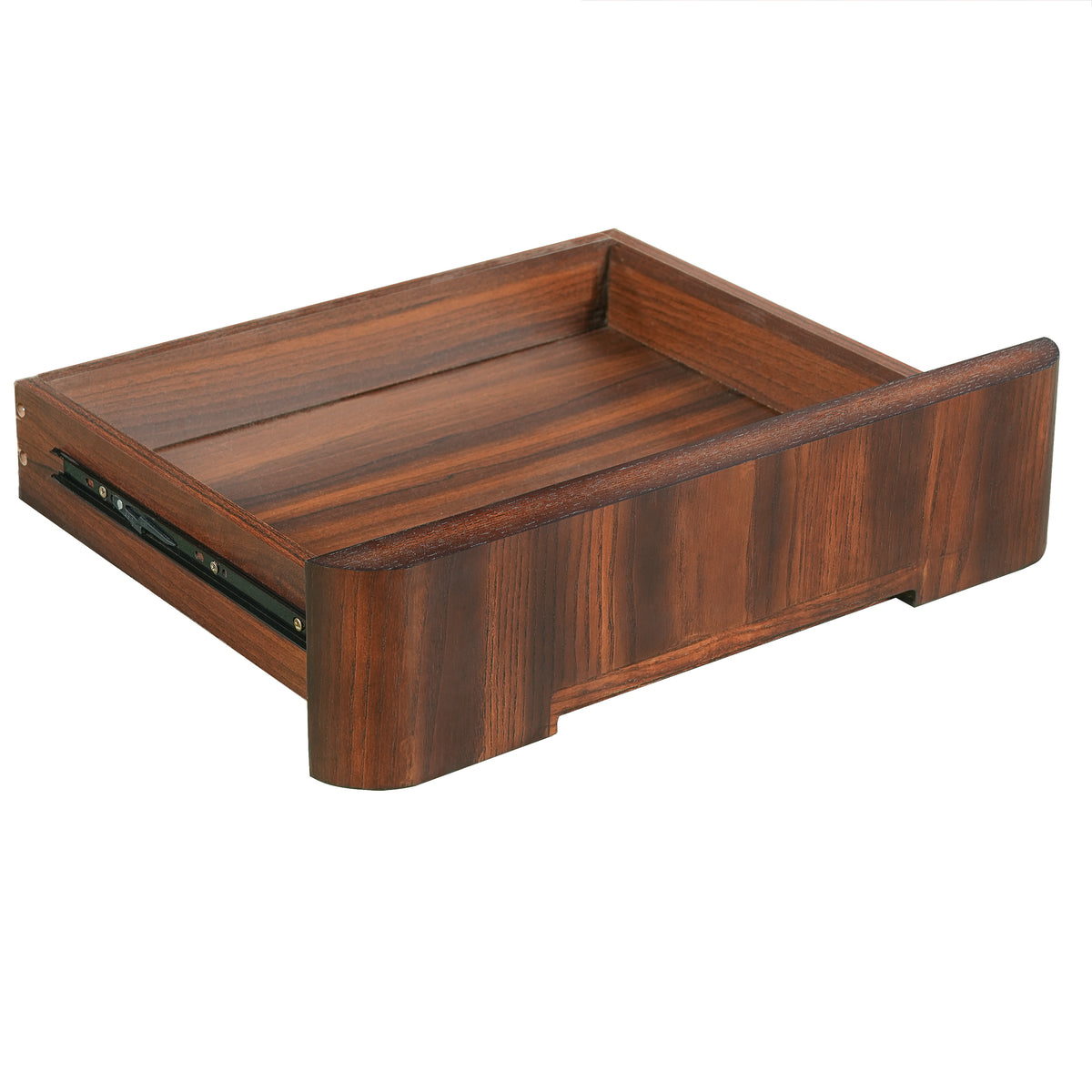 Walnut L-shaped desk with 3 drawers and 360-degree rotation by Anthony & Home, featuring a sleek modern design.