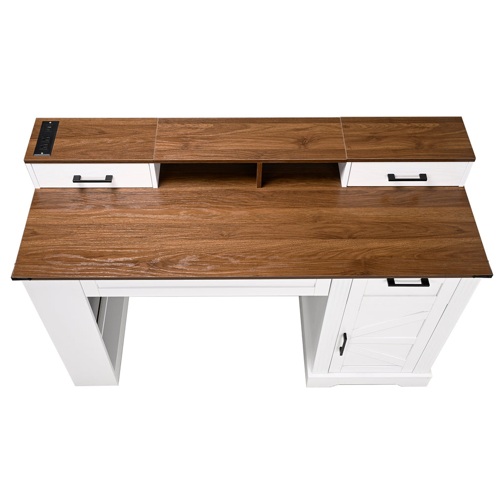 Anthony & Home Studio Barn Door Desk with storage, charging station, and rustic barn door design for modern workspace.