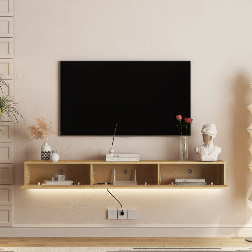 Floating Wall TV Stand With 16 Color LEDs For 55 To 65 TVs