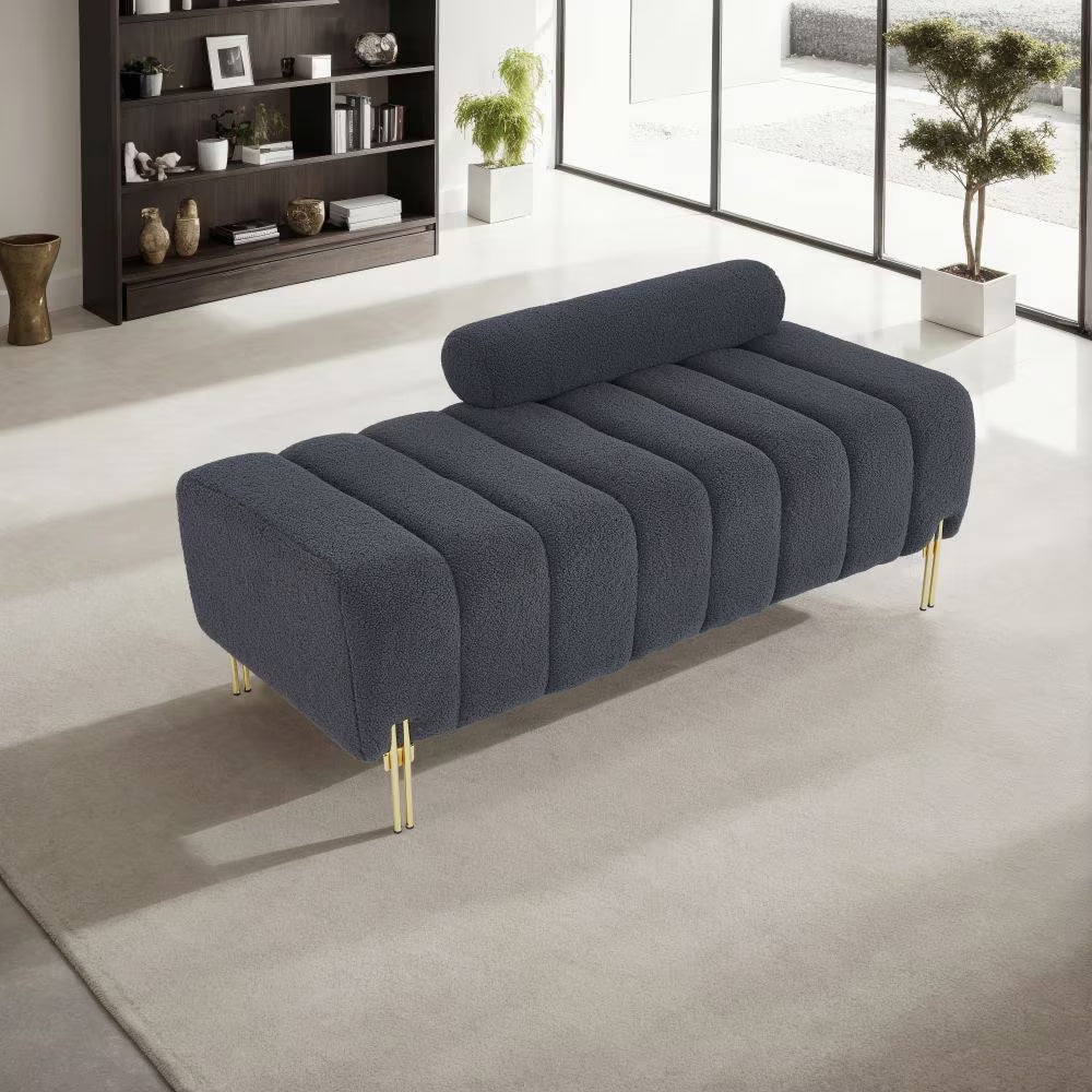 Grey Teddy Velvet Storage Bench With Armrests For Bedroom