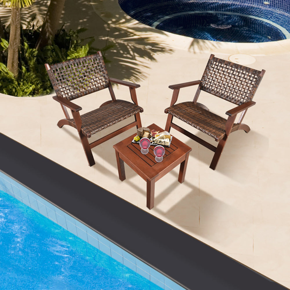 Three Piece Outdoor Wooden Rattan Patio Furniture Set