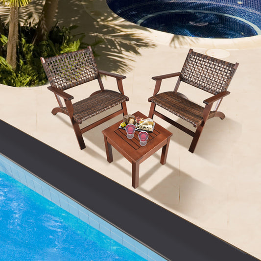 Three Piece Outdoor Wooden Rattan Patio Furniture Set