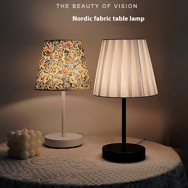 Solid Wood Bedside Table Lamp With Fabric Iron Finish