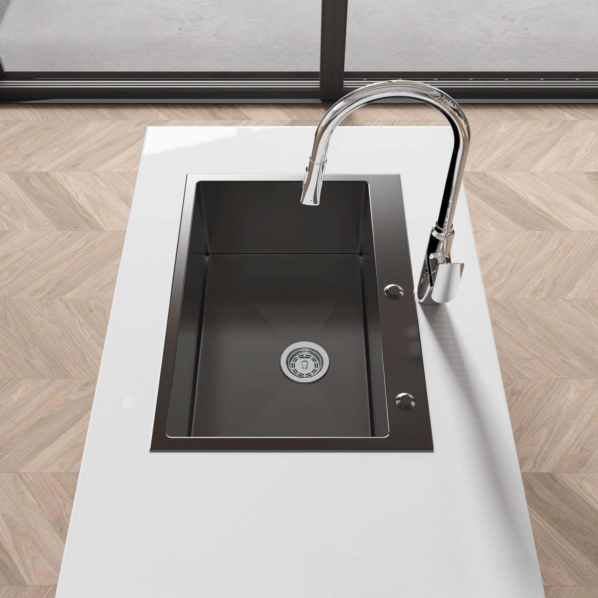 Handmade black stainless kitchen sink overmount by Anthony & Home showing deep basin and sleek modern design