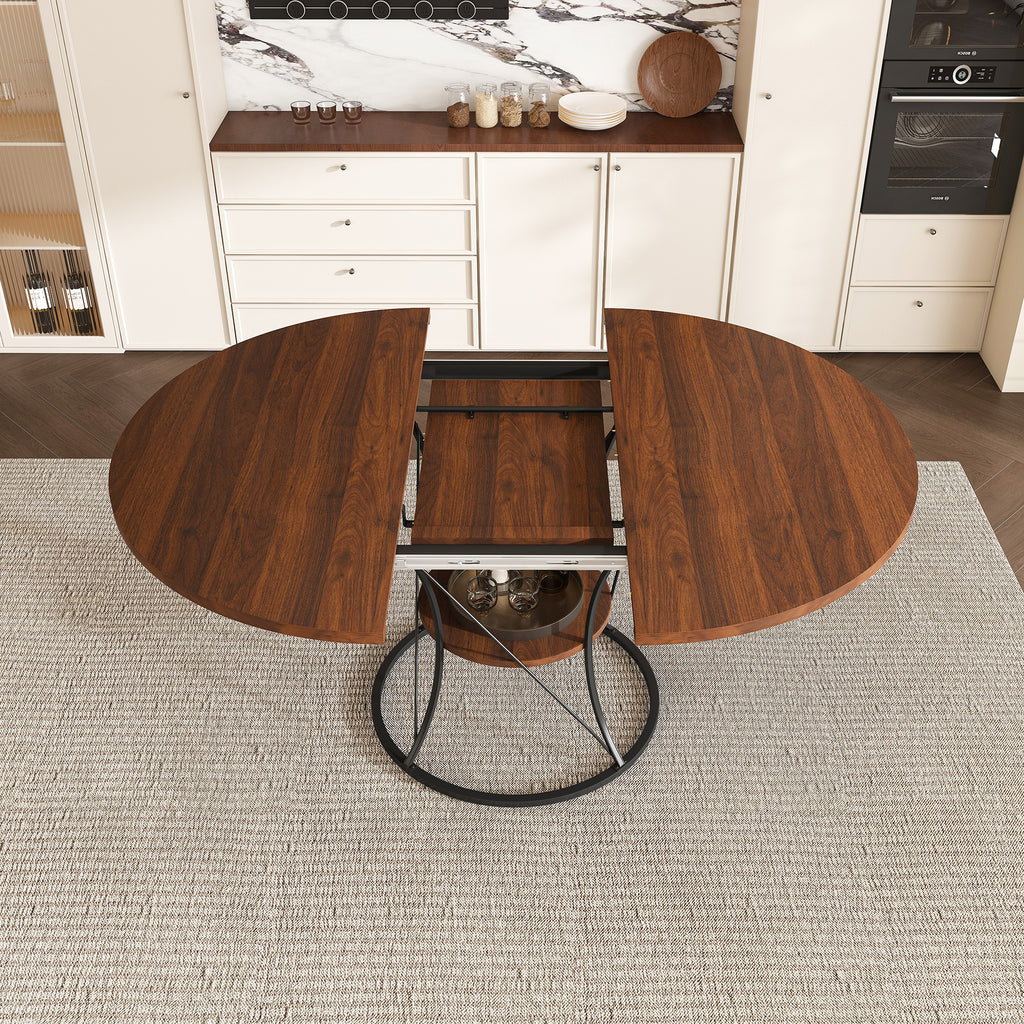 Anthony & Home studio round extendable dining table made of solid wood, showcasing its smooth surface and adjustable size.