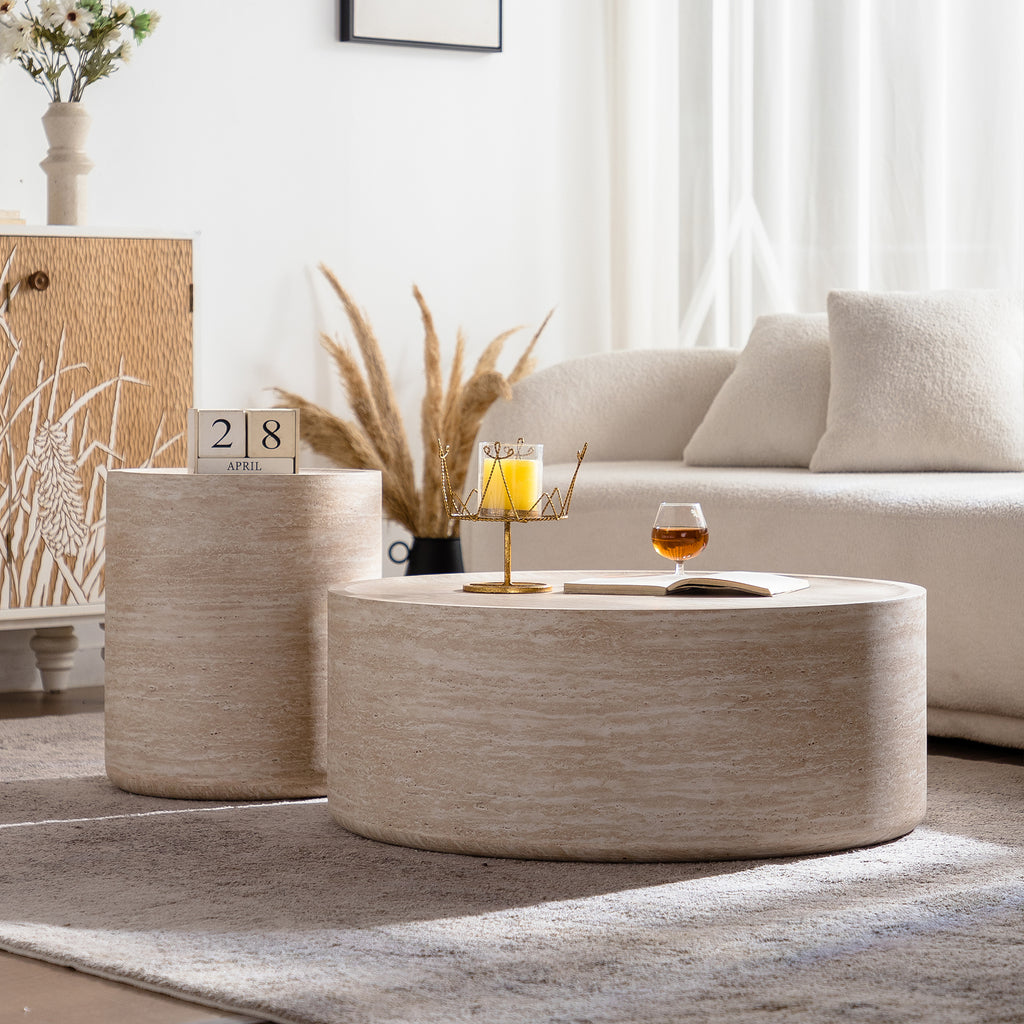 Anthony & Home Mars Pattern Drum Coffee Table from the Atelier Collection with a distinctive circular design and artistic finish.