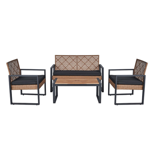 Acacia wood outdoor 4-piece studio furniture set by Anthony & Home, includes table and chairs with a natural finish.