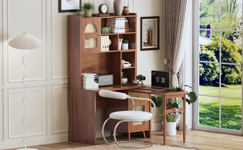 Rotating desk with storage from Anthony & Home Studio Collection, featuring a wooden surface and built-in storage compartments.
