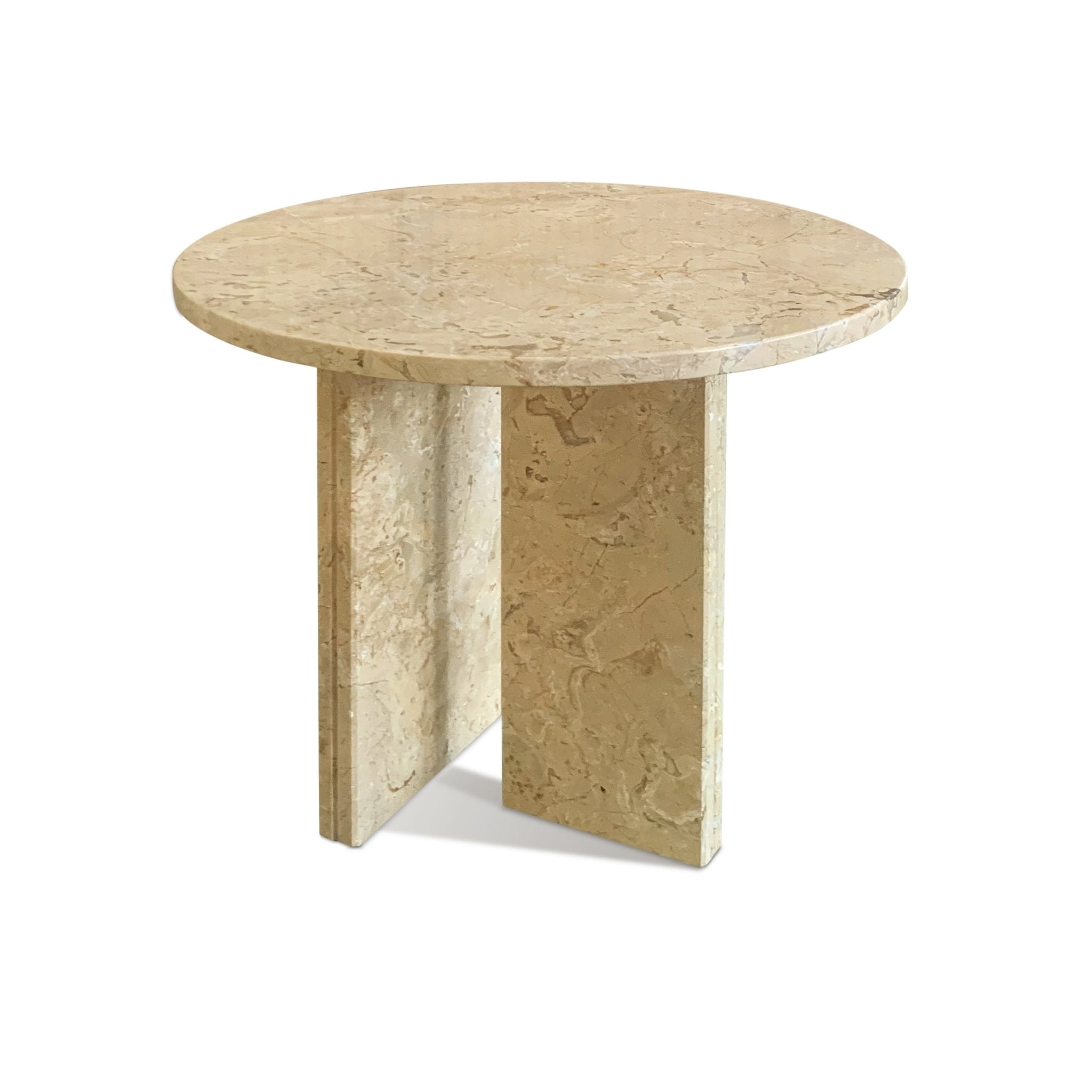 Anthony & Home beige marble round coffee table with gold finish, showcasing elegant natural stone and stylish design.