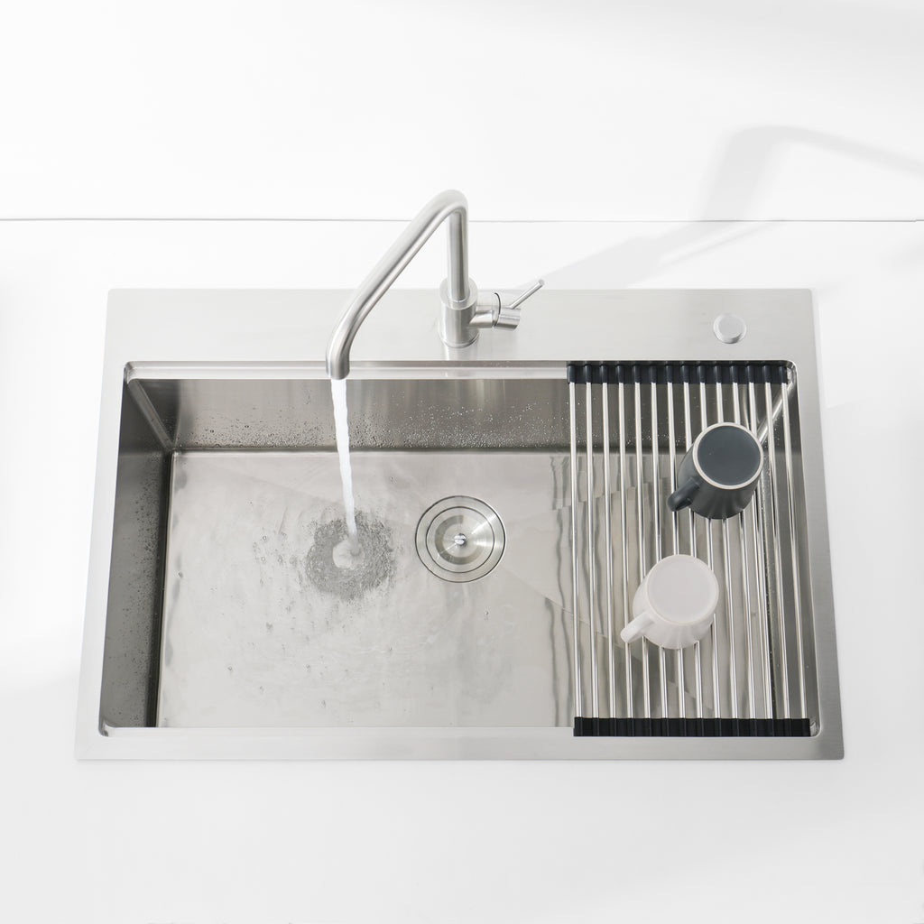 Anthony & Home Signature brushed stainless steel kitchen sink with single bowl, modern and durable for contemporary kitchens.