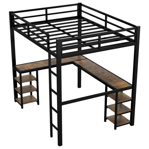 Full Metal Loft Bed With Desk Shelves And Ladder Guardrails