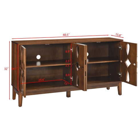 60.5 Inch Walnut Mid Century Modern Sideboard Buffet Cabinet