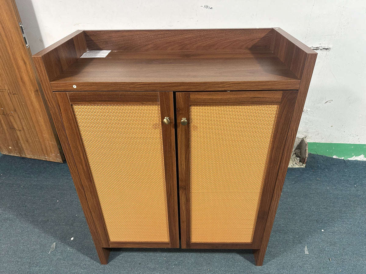 Walnut finish shoe cabinet with 6 tiers, freestanding entryway organizer by Anthony & Home from the Signature Collection.