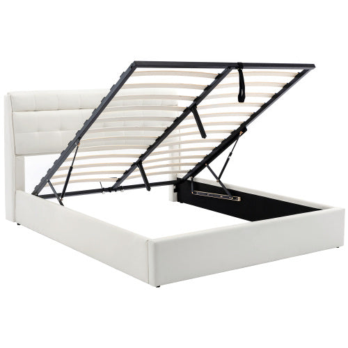 Upholstered Bed 150x200 King Hydraulic Storage Cream White