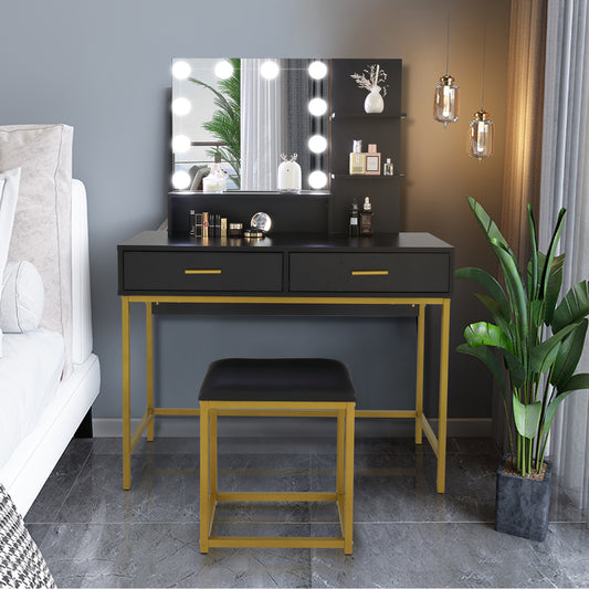 Black Dressing Table Set Two Drawers And Three Tier Shelf