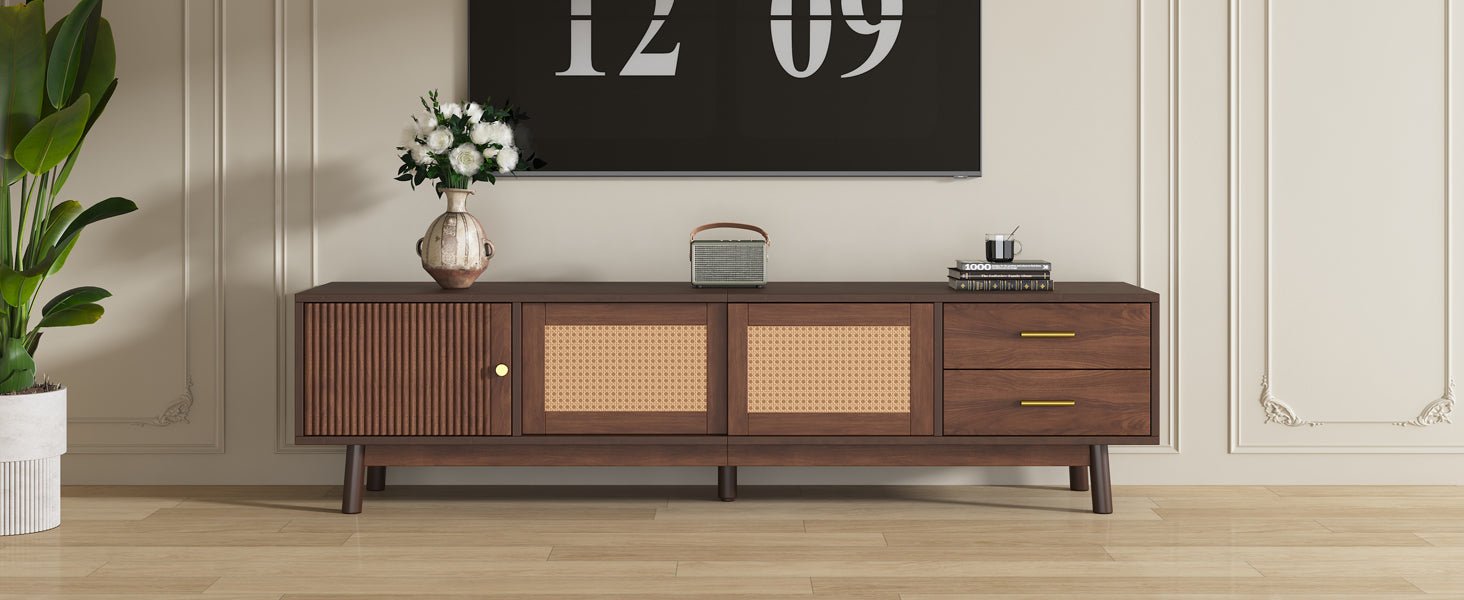 Dark brown solid wood Heritage Collection TV stand by Anthony & Home with sleek design and spacious storage compartments.