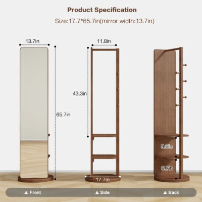 Full Length Mirror Rubber Wood Walnut Frame 65 By 18 Inches
