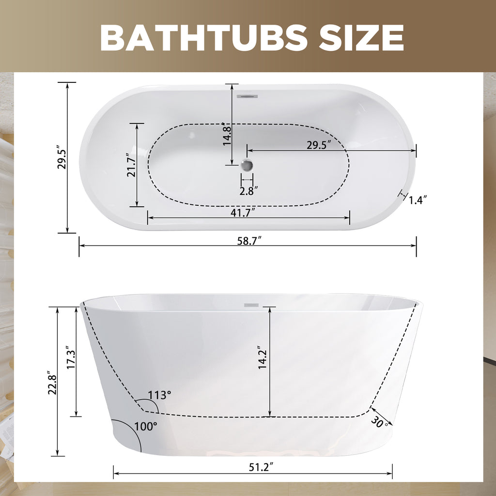 Glossy white acrylic freestanding soaking tub by Anthony & Home with ergonomic design and smooth, modern finish.