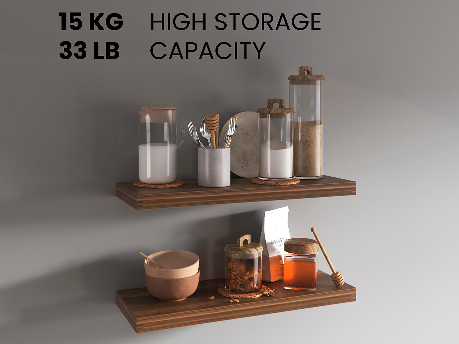 Pair of 31.5-inch matte finish floating shelves from Anthony & Home, wall-mounted storage with sleek modern design