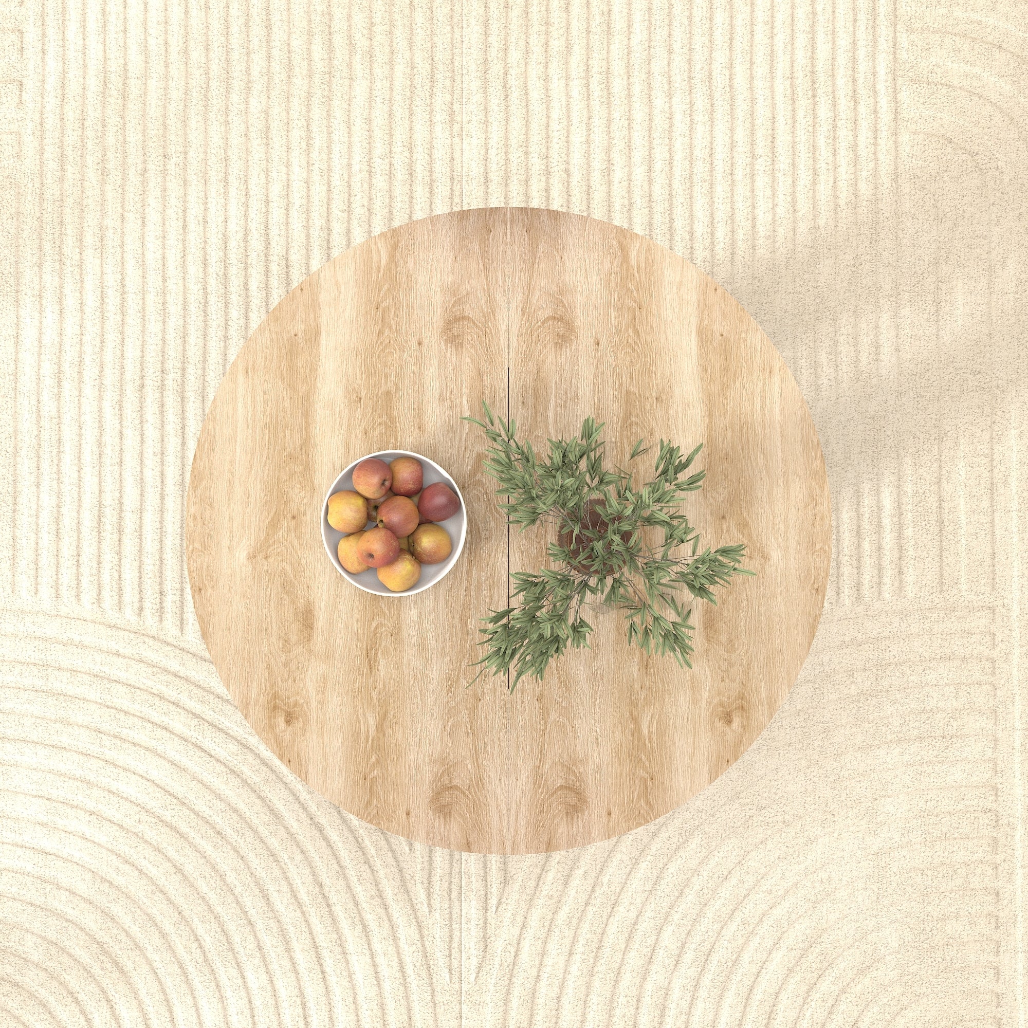 White Oak Edition oval dining table with expandable leaf by Anthony & Home, showing the smooth wooden surface and elegant design.