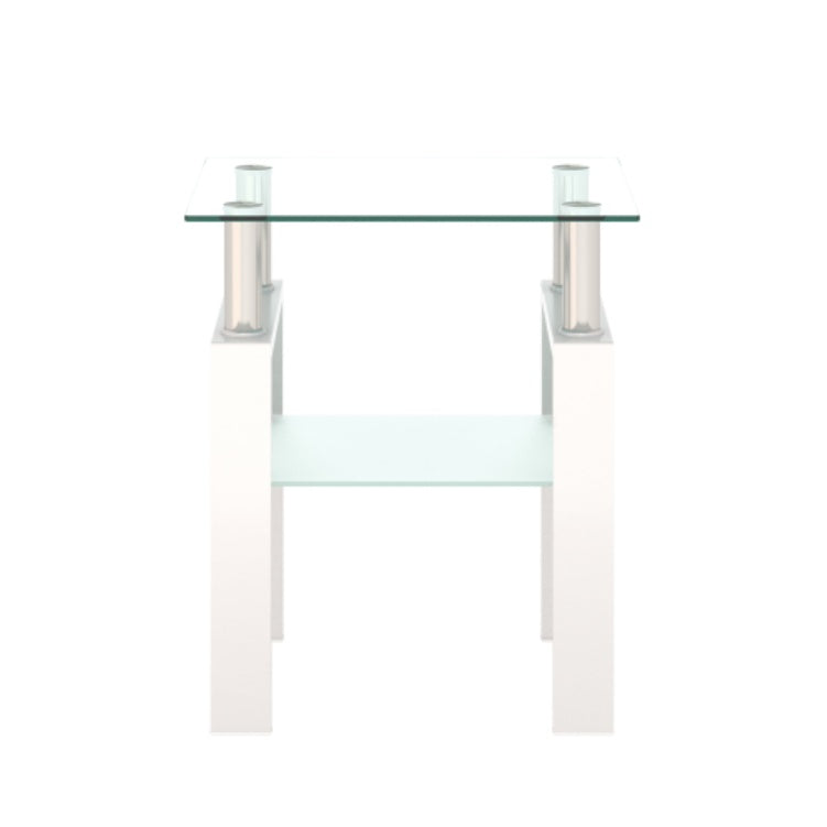 Modern Tempered Glass Coffee End Table White Living Room