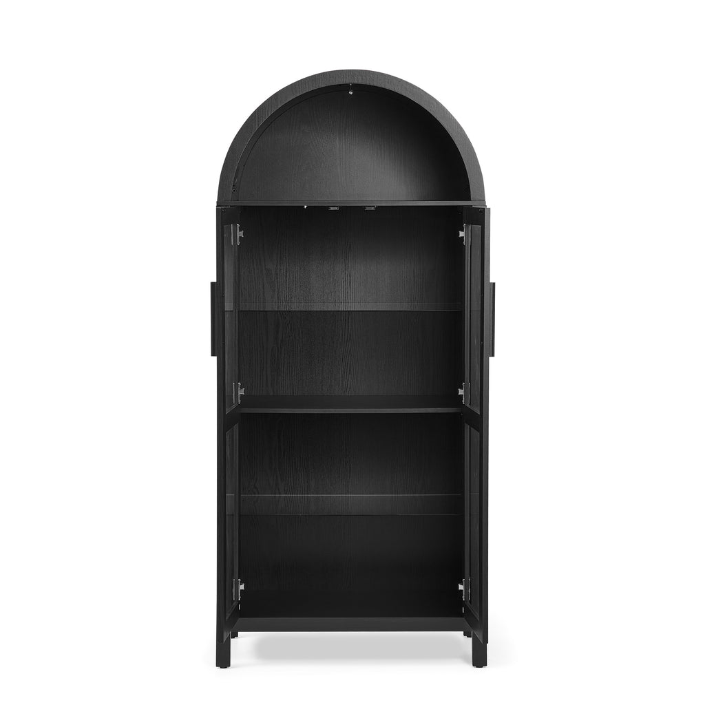 Black arched lamp cabinet with glass partition, designed for stylish office or home atelier by Anthony & Home.