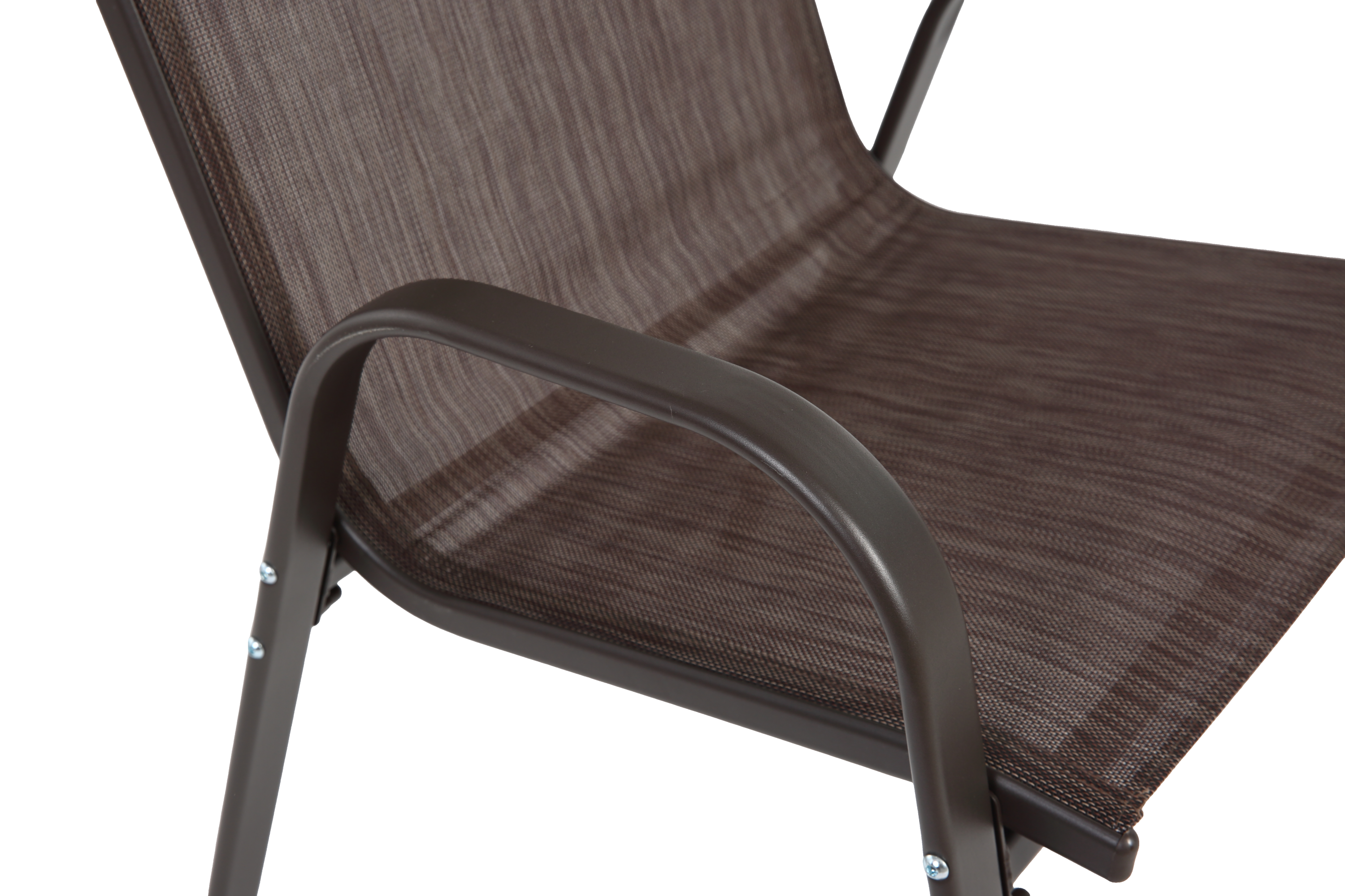 Set of 6 Anthony & Home Textilene patio chairs with high backs in brown, ideal for outdoor seating and patio decor.