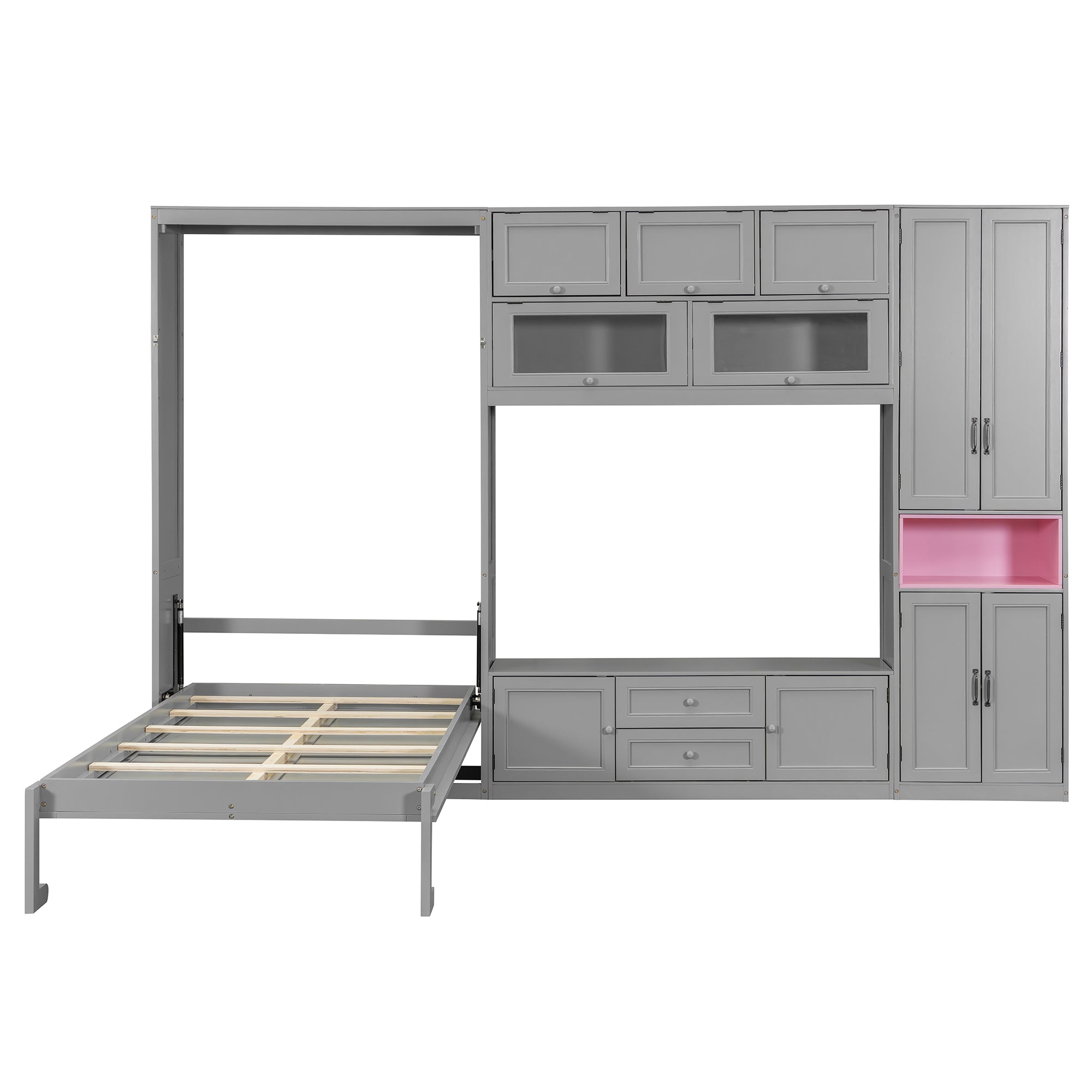 Gray solid wood Atelier Murphy Bed TV stand with drawers by Anthony & Home, showcasing a modern design with a sleek finish.