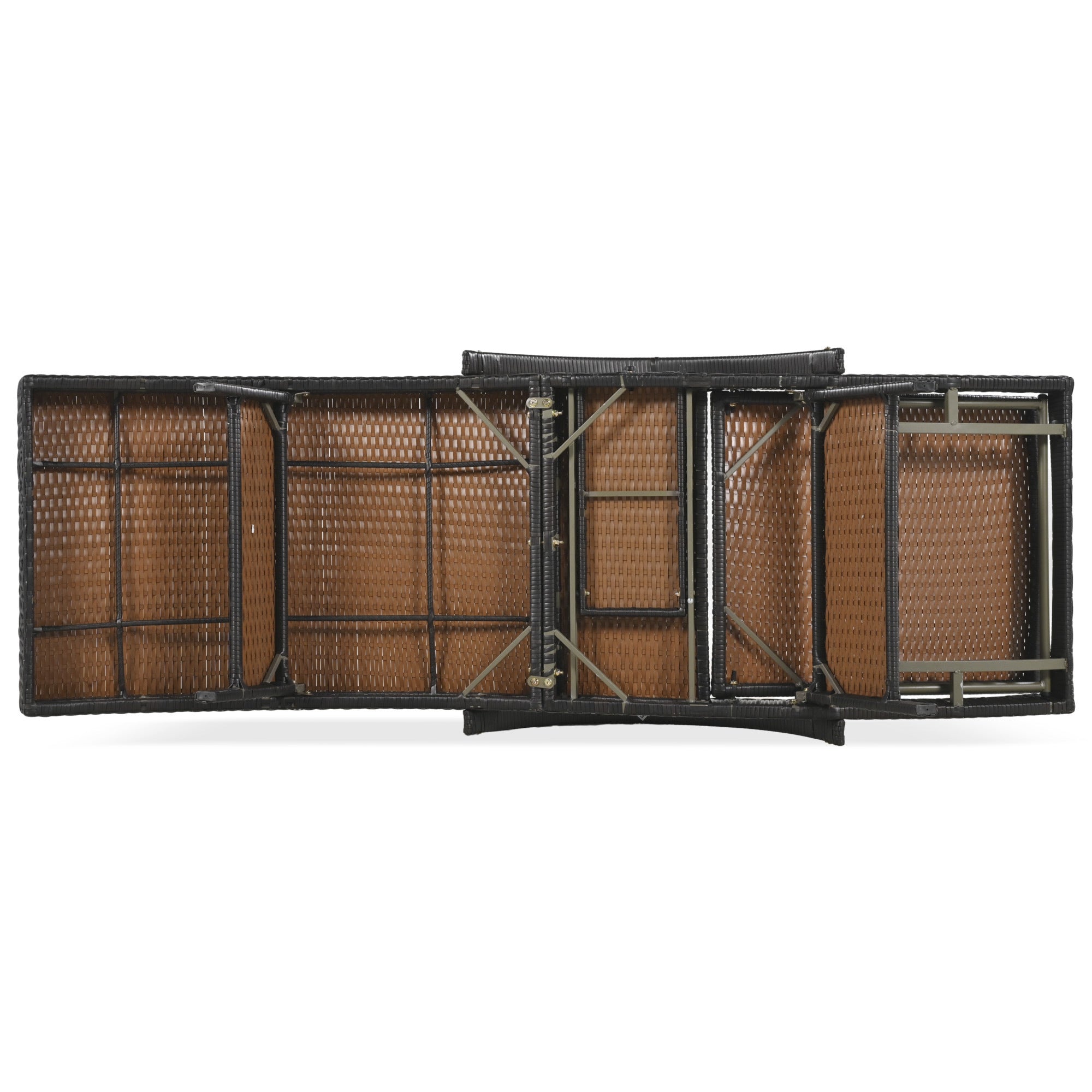 Anthony & Home outdoor wicker chaise lounges set with pull-out side table, dark brown, adjustable backrest, and stylish design
