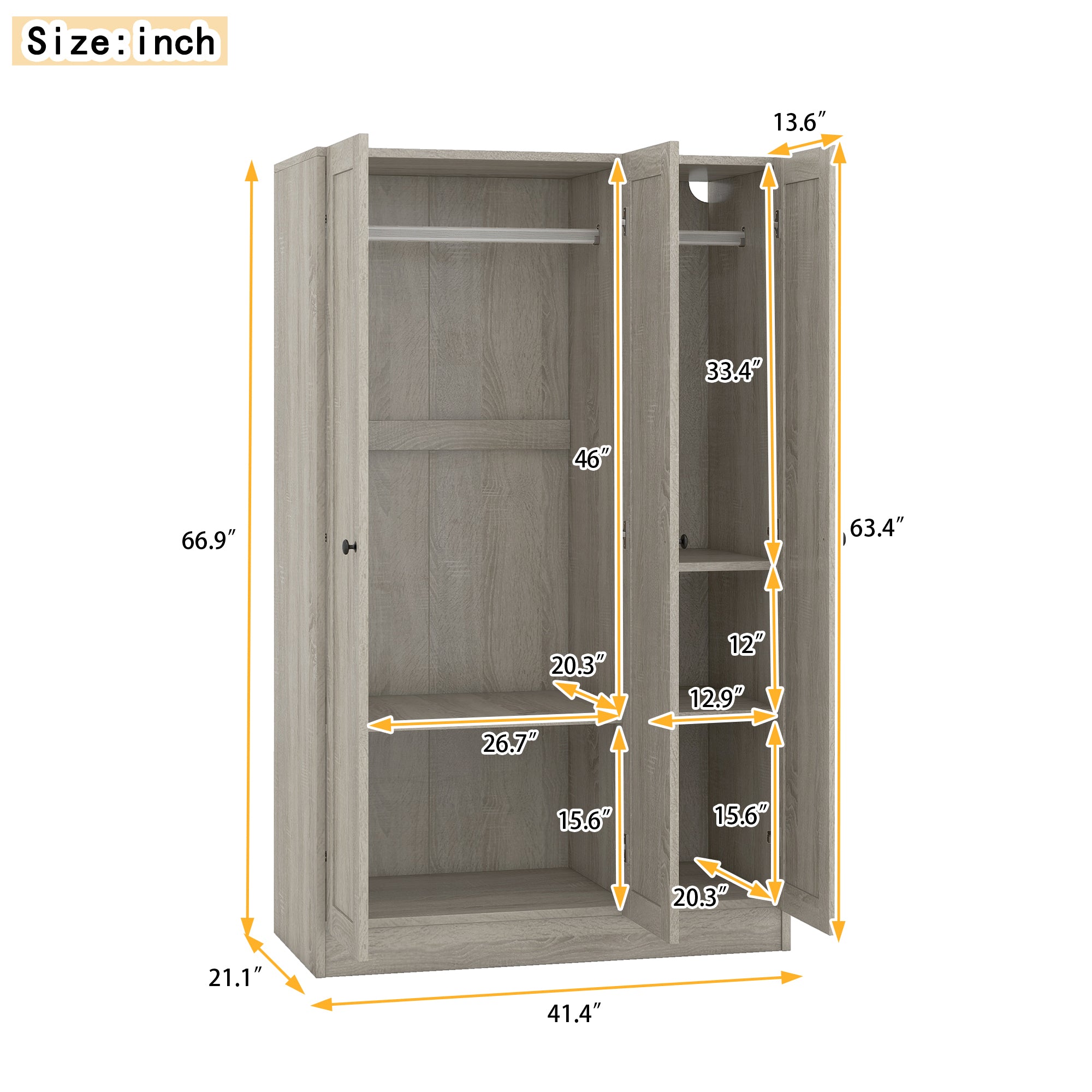 Gray three-door wardrobe from the Anthony & Home Shutter Collection with sleek design and storage space.