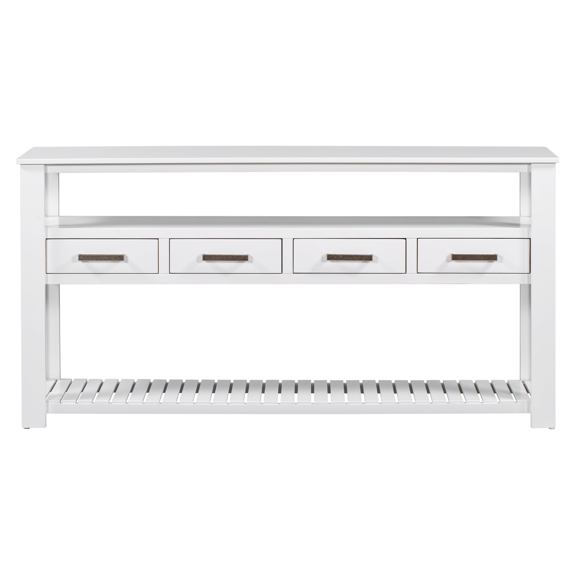 White painted signature console table by Anthony & Home with sleek design and sturdy wooden construction.