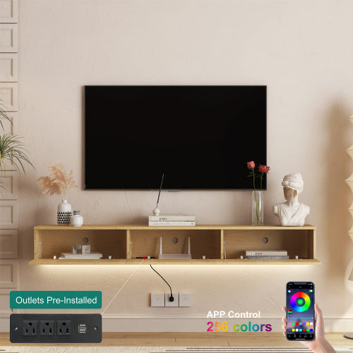 Floating Wall TV Stand With 16 Color LEDs For 55 To 65 TVs