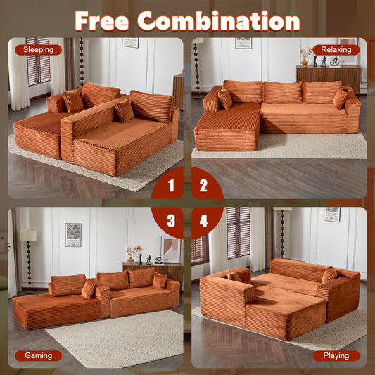 Corduroy Brown Modular Sectional Sofa With Chaise Lounge