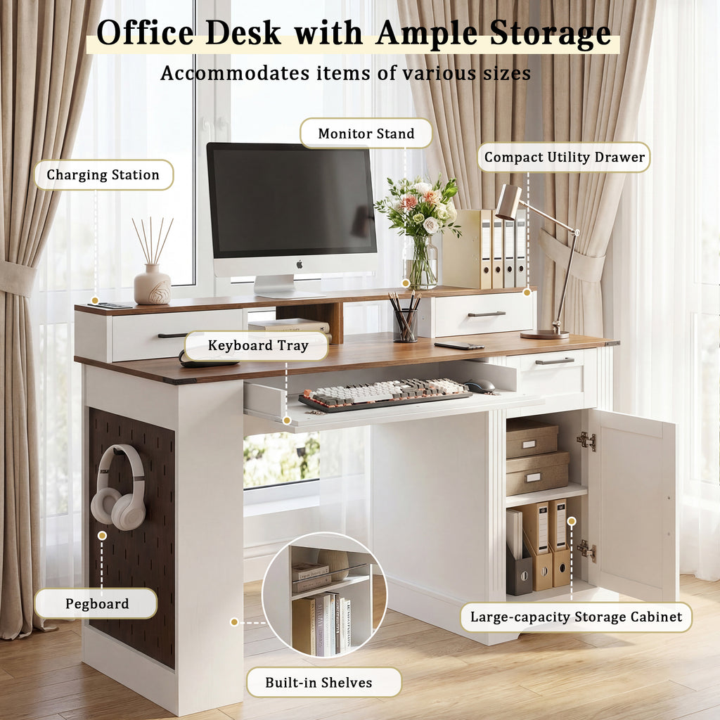 Anthony & Home Studio Barn Door Desk with storage, charging station, and rustic wood finish, featuring a sliding barn door design.