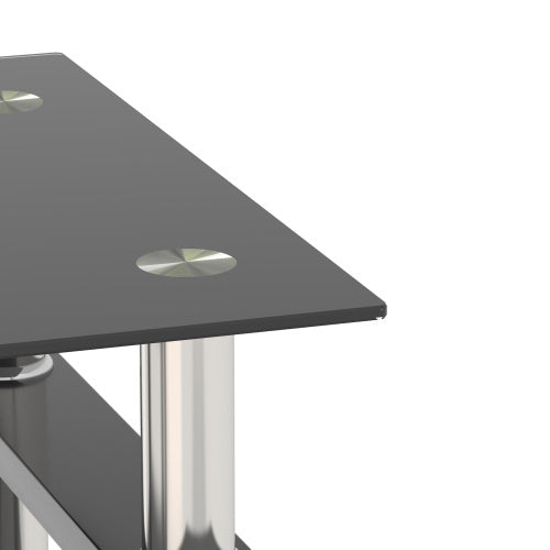 Set of 2 Modern Tempered Glass Tea Coffee End Tables Black
