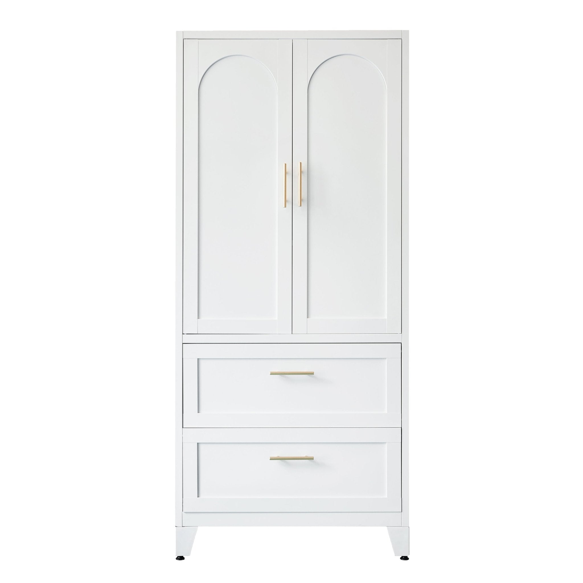 Anthony & Home Elite Steel Wardrobe Cabinet with drawers and hanging rod, sturdy storage solution for bedrooms or closets.